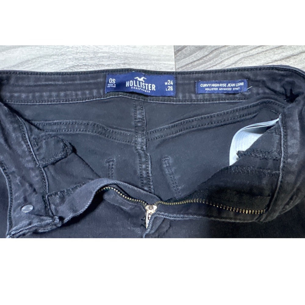 Hollister Curvy High Rise Jean Leggings Black Distressed Stretch Denim 0S W24